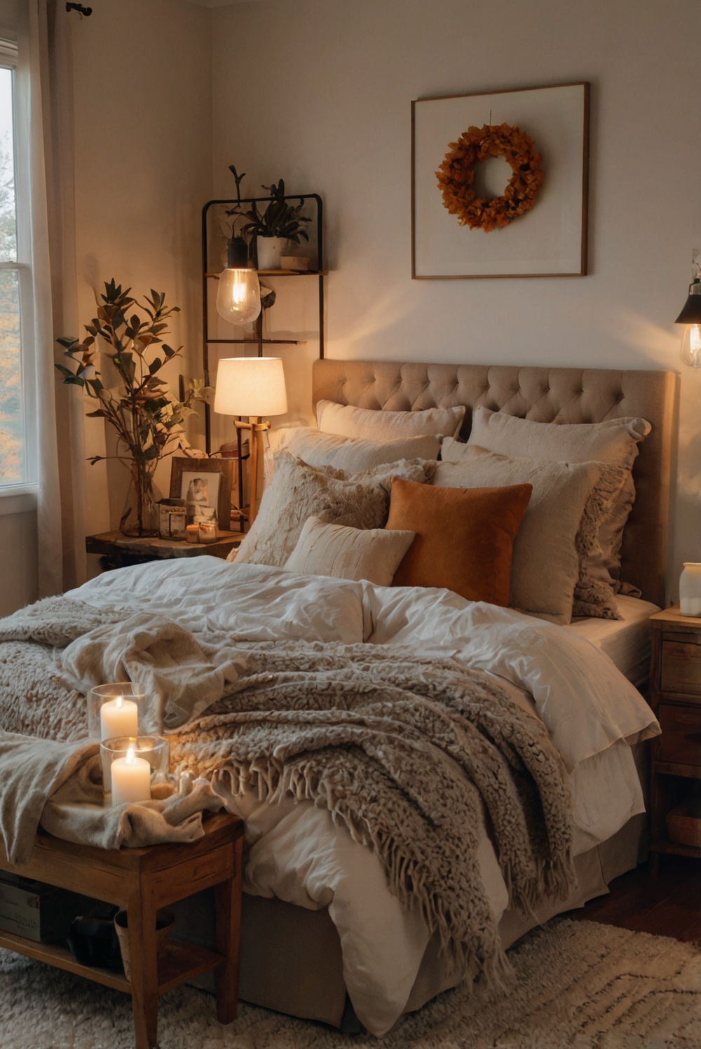 cozy bedroom decor, fall bedroom ideas, cozy room design, autumn bedding, warm bedroom colors