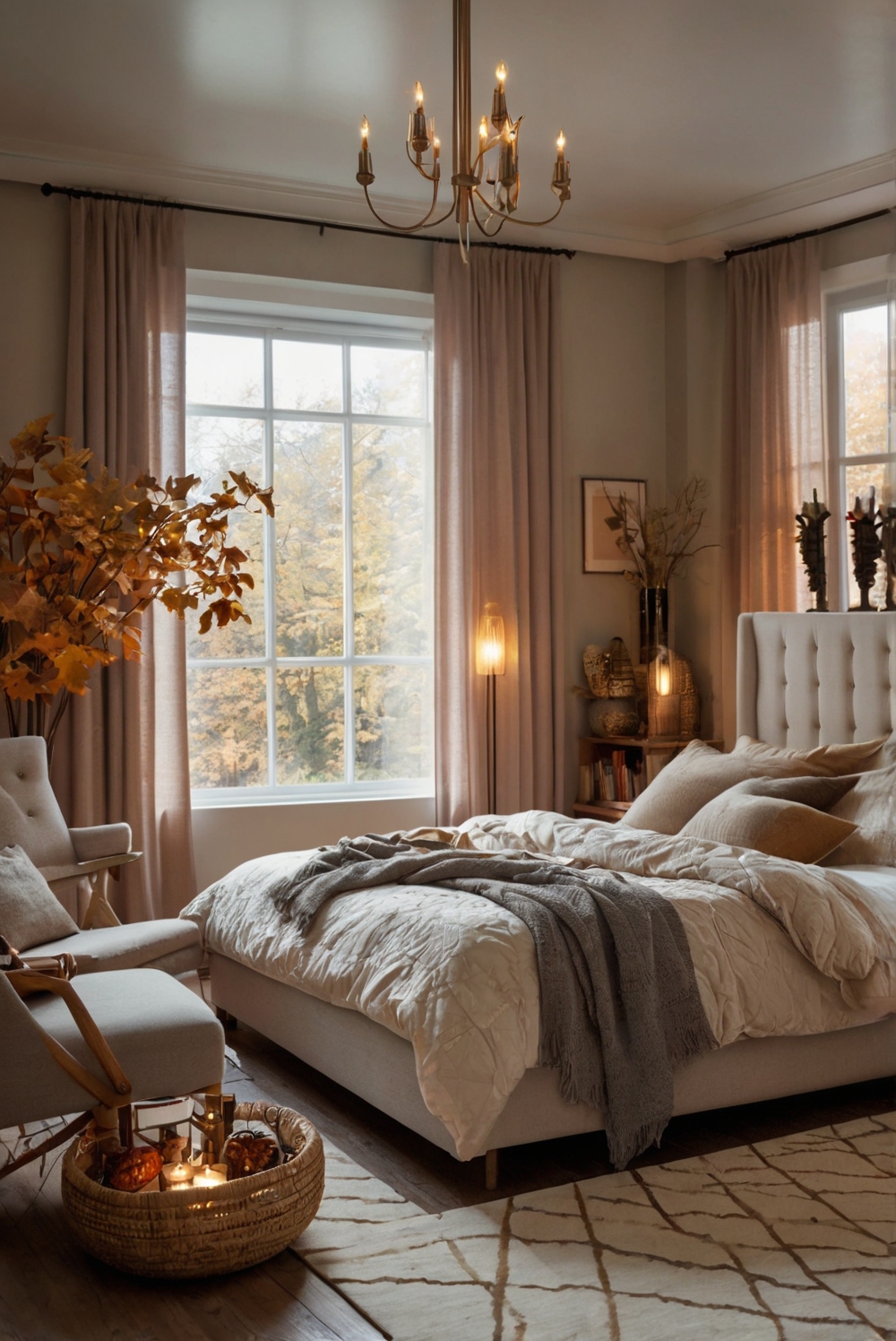 bedroom decor, cozy bedding, autumn vibes, fall color scheme, interior design