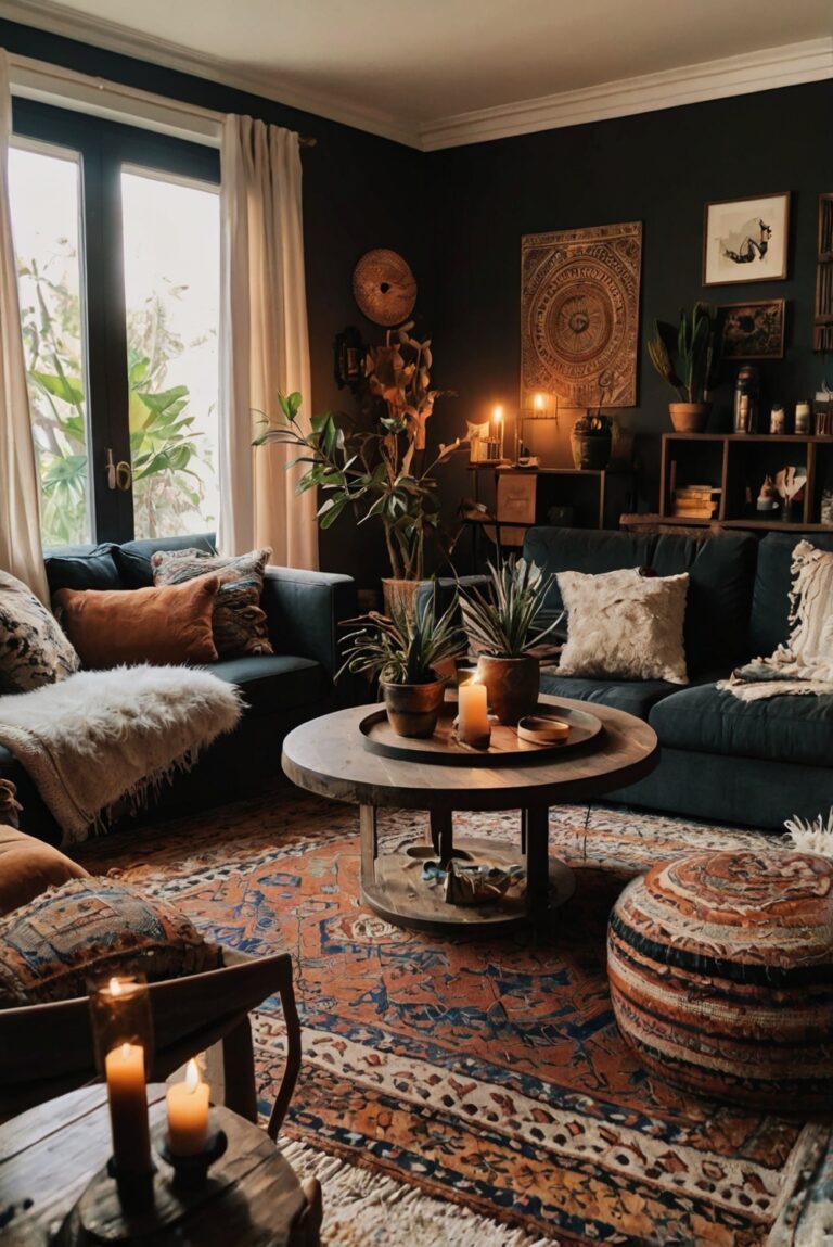 Stylish Bohemian Living Room Decor, Modern Boho Interior Design, Eclectic Home Interiors, Chic Boho Lounge Ideas, Trendy Boho Living Room Furniture