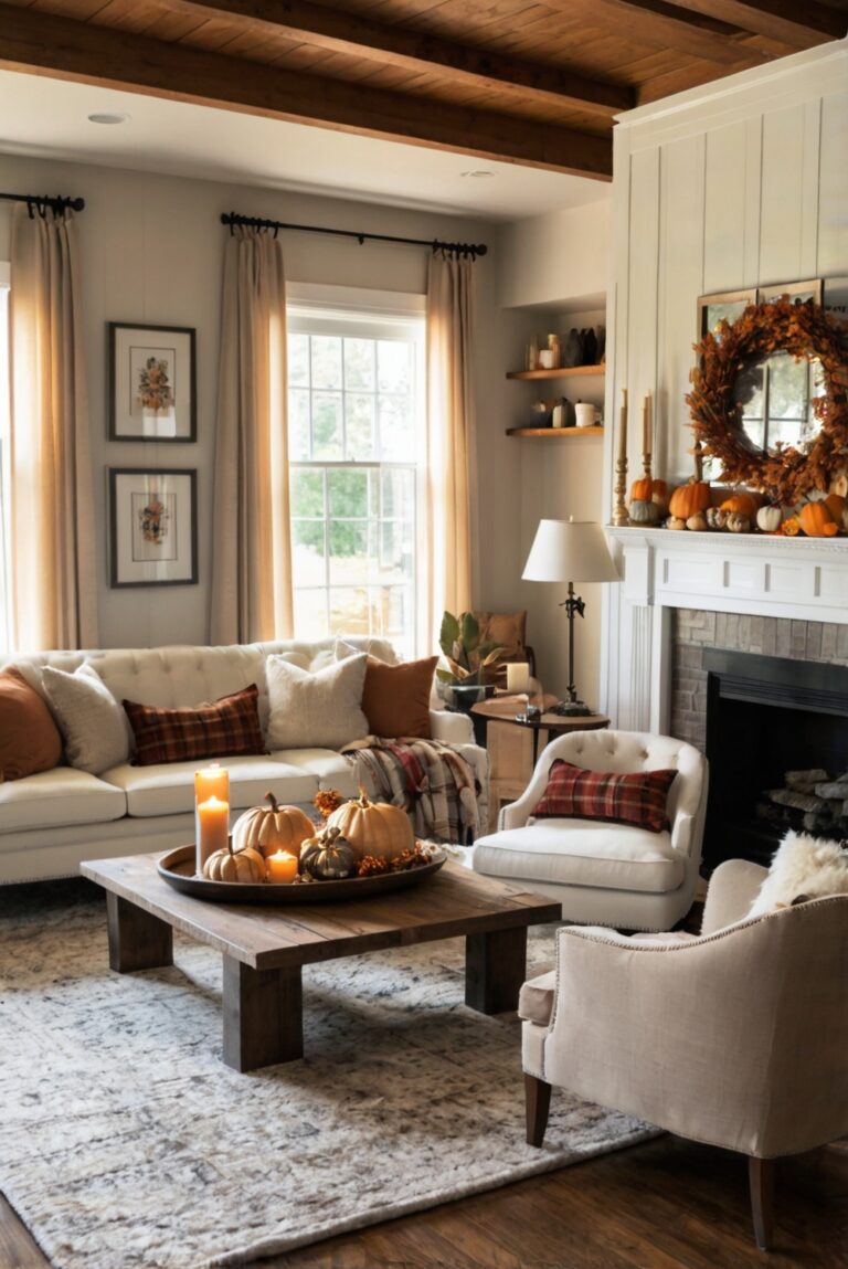 Fall home decor, Autumn living room ideas, Seasonal interior design, Cozy fall decorations, Fall home renovation