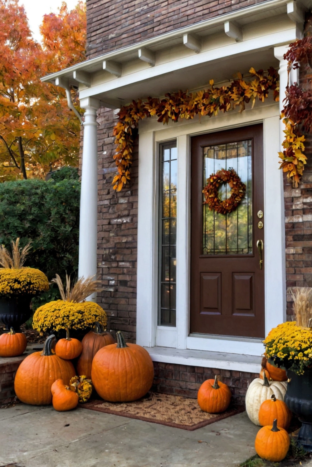 Fall porch decor, Autumn decoration ideas, Outdoor Fall display, Seasonal front porch, Festive fall accents