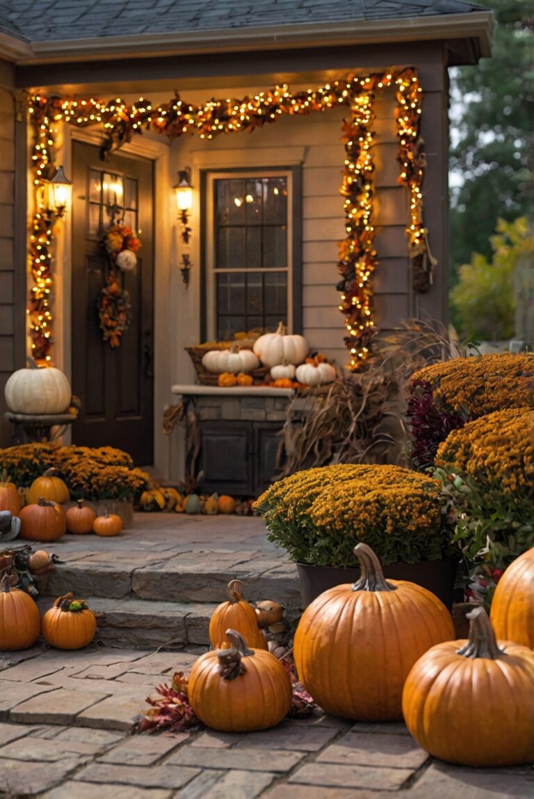 Thanksgiving outdoor decor, Fall home decorations, Outdoor entertaining ideas, Seasonal outdoor decor, Festive garden decor